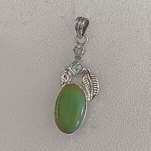 New - Peru Green/Blue Opal With Blue Topaz 925 Sterling Silver Pendant and Chain